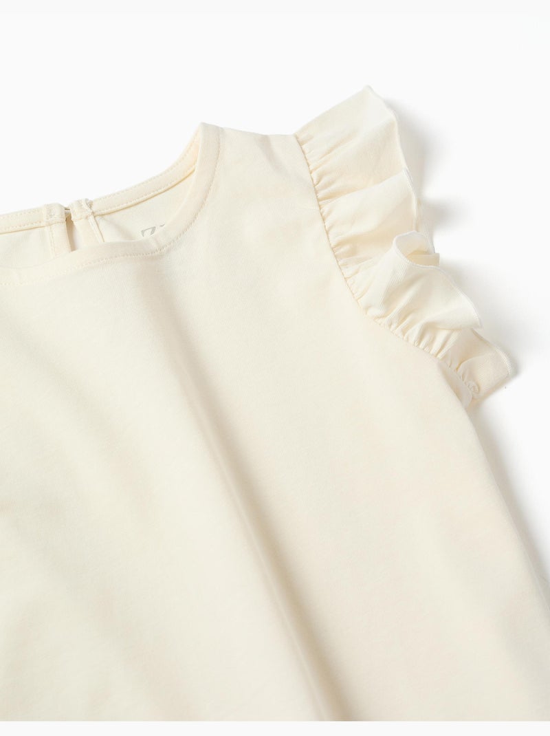 Maglietta con maniche arricciate e colletto rotondo Beige chiaro - Kiabi