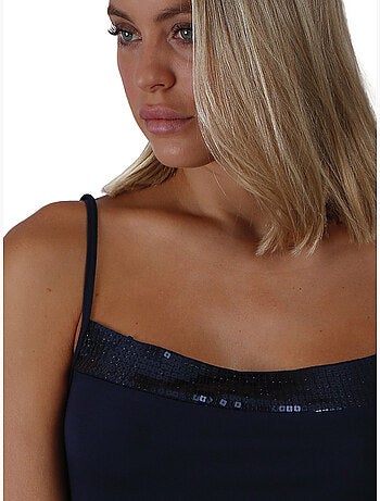 Maglietta con scollo a V e spalline in paillettes da donna ADMAS