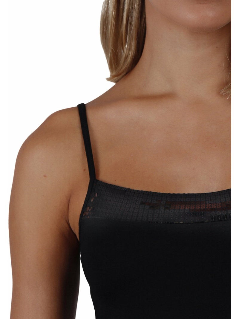 Maglietta con scollo a V e spalline in paillettes da donna ADMAS Nero - Kiabi