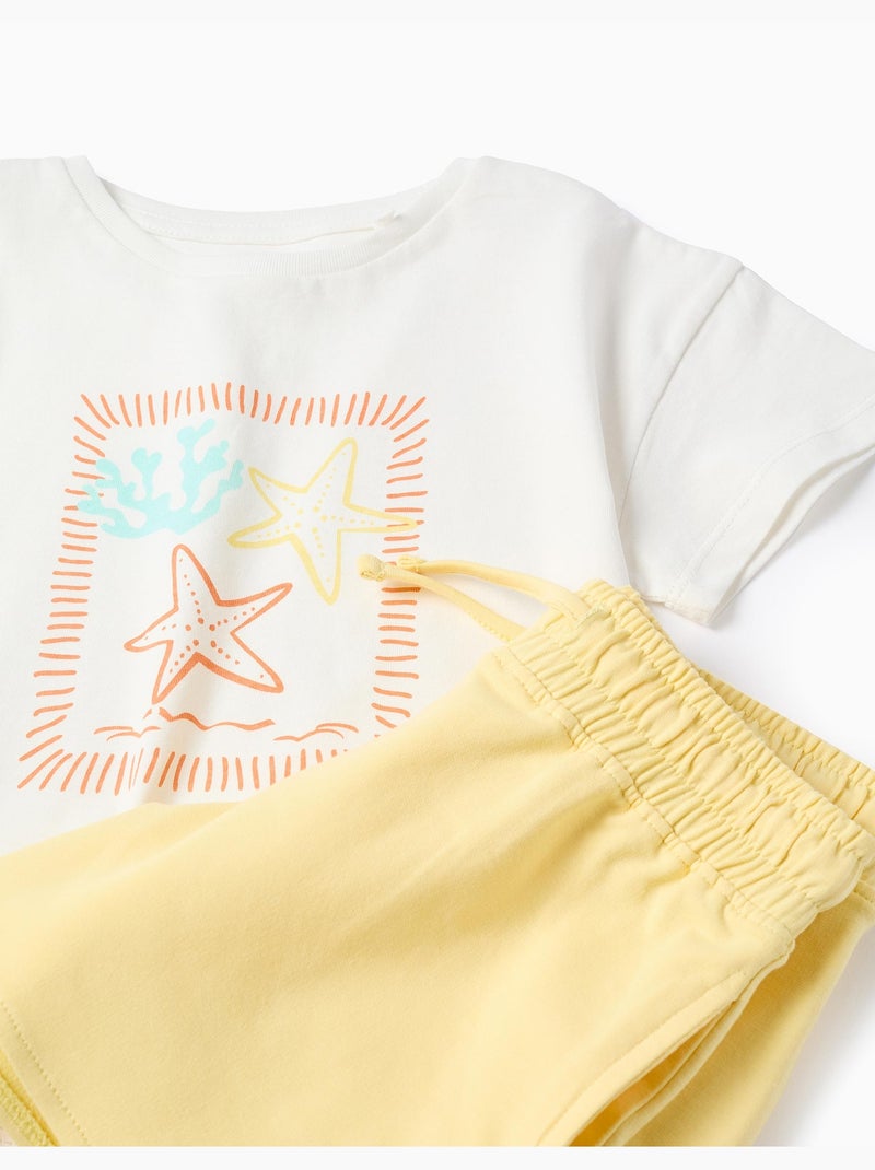 Maglietta con stampa di stelle marine + pantaloncini in cotone Giallo chiaro - Kiabi