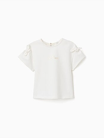T-shirt con stampa e nodi decorativi