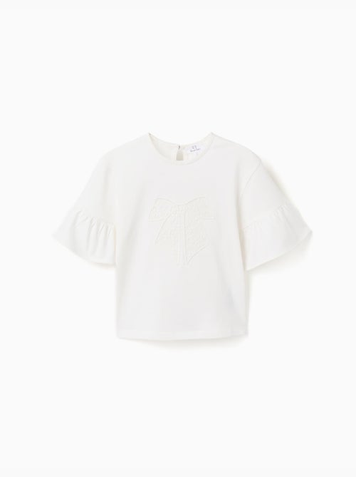 Maglietta con volant e fiocco ricamato - Kiabi