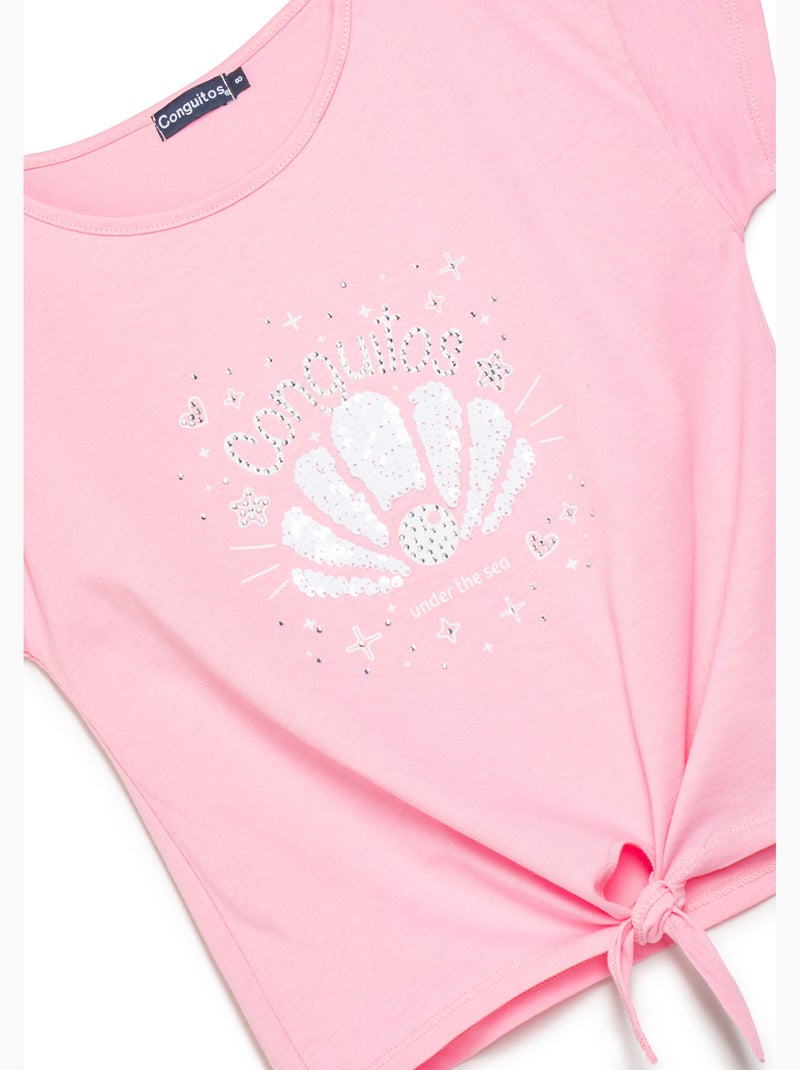 Maglietta conguitos diseño frontal purpurina Rosa - Kiabi