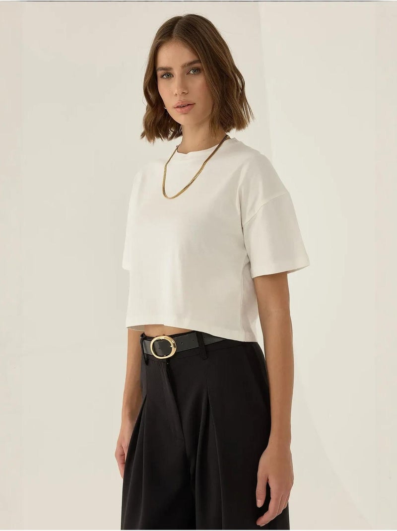 Maglietta corta con scollo a giro basic hiccup Bianco - Kiabi