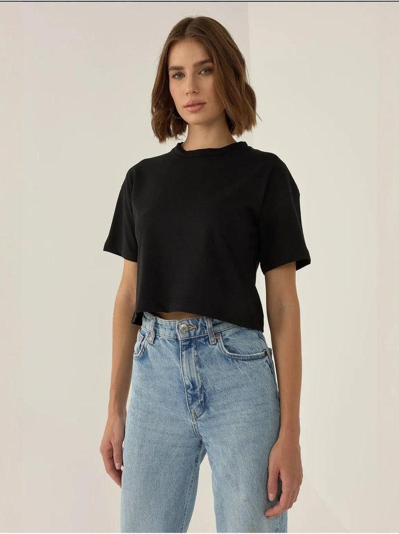 Maglietta corta con scollo a giro basic hiccup Nero - Kiabi