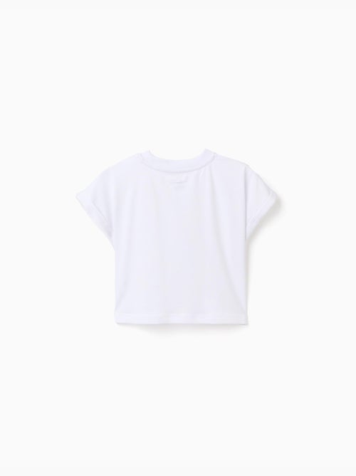 Maglietta corta in cotone con fiori con paillettes - Kiabi