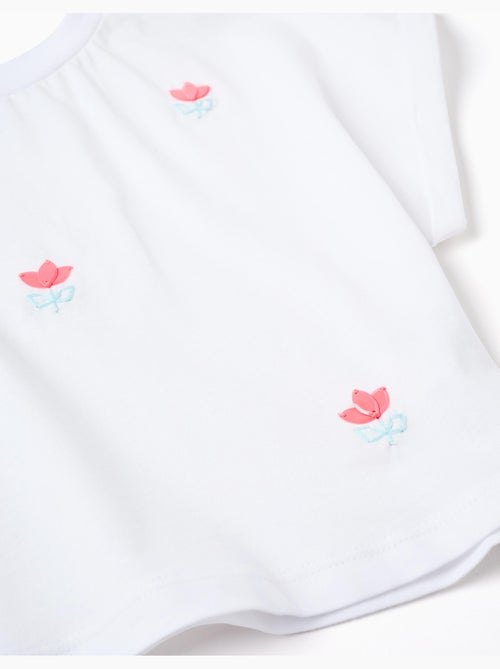 Maglietta corta in cotone con fiori con paillettes - Kiabi