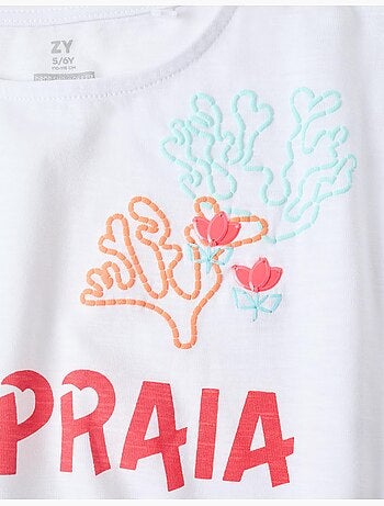 Maglietta corta in cotone con stampa frontale a tema spiaggia