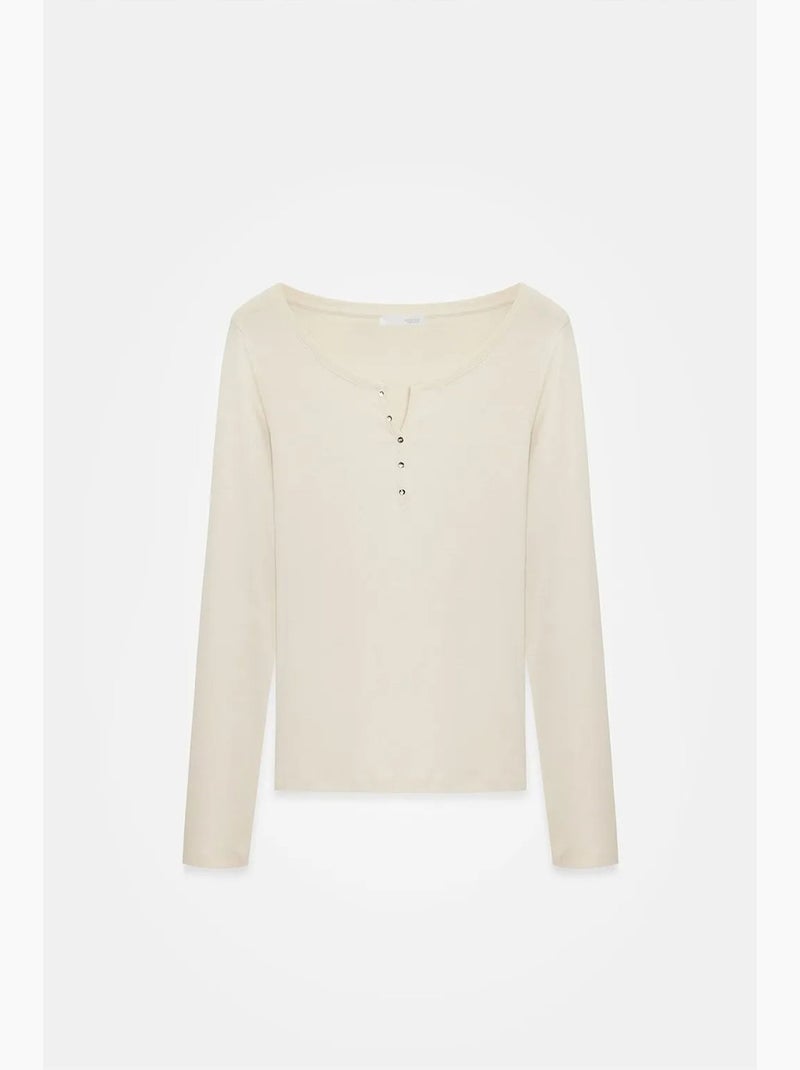 Maglietta cotone bottoni maniche lunghe aderente dilvin Crema - Kiabi