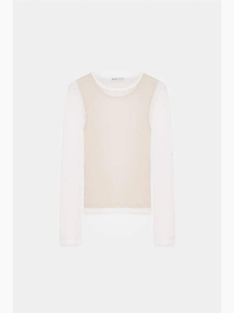 Maglietta cotone girocollo maniche lunghe aderente dilvin Crema - Kiabi