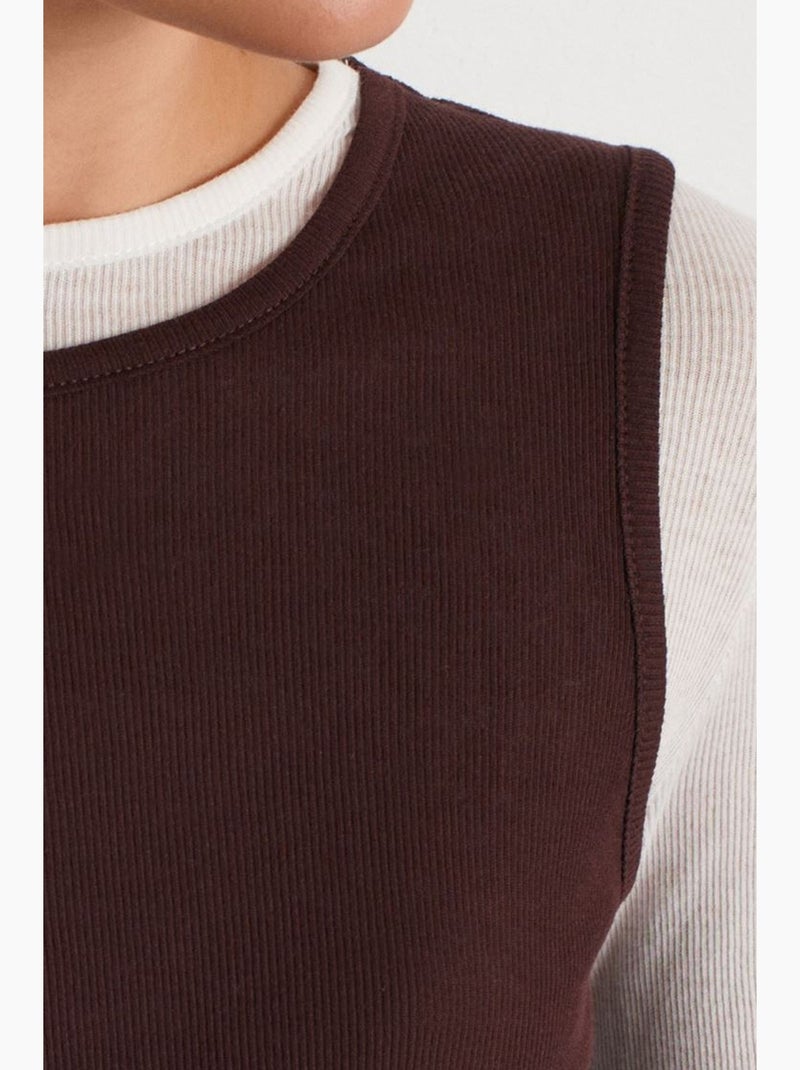 Maglietta cotone girocollo maniche lunghe aderente dilvin Marrone cioccolato - Kiabi