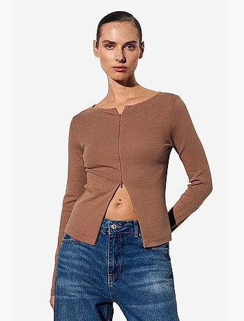 Maglietta cotone misto zip maniche lunghe aderente dilvin
