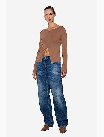 Maglietta cotone misto zip maniche lunghe aderente dilvin