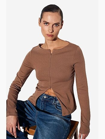 Maglietta cotone misto zip maniche lunghe aderente dilvin