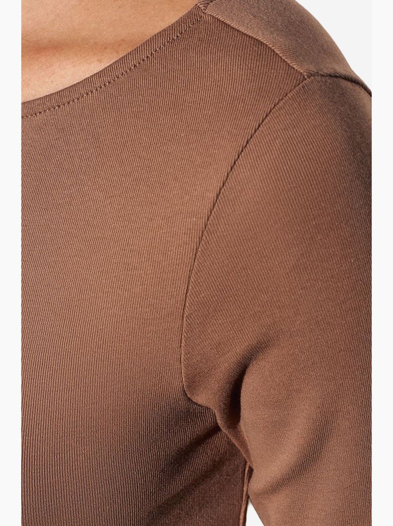 Maglietta cotone misto zip maniche lunghe aderente dilvin Cammello - Kiabi