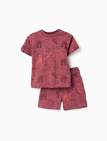 Maglietta e pantaloncini in cotone con motivo animale