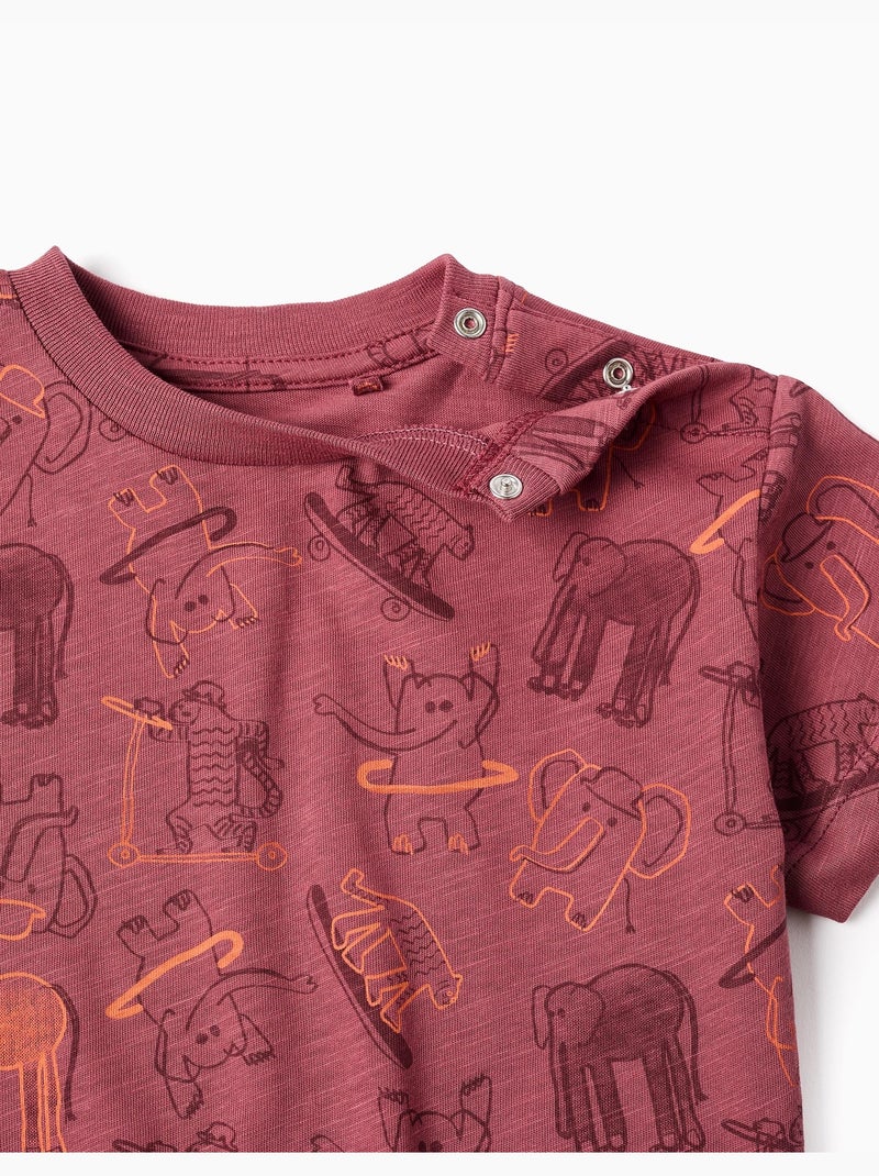 Maglietta e pantaloncini in cotone con motivo animale Marrone - Kiabi