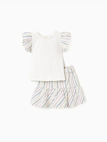 Maglietta + gonnellina in cotone a righe etniche B&S