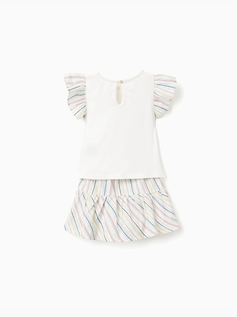 Maglietta + gonnellina in cotone a righe etniche B&S Bianco - Kiabi