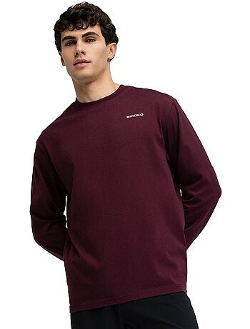 Maglietta gravel in cotone a maniche lunghe uomo ciclismo uomo rutted burgundy