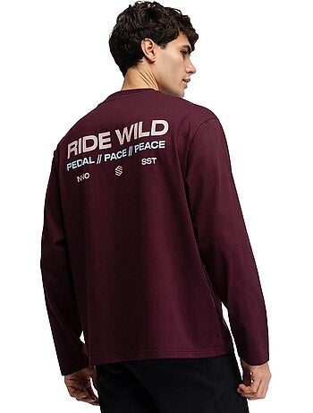 Maglietta gravel in cotone a maniche lunghe uomo ciclismo uomo rutted burgundy