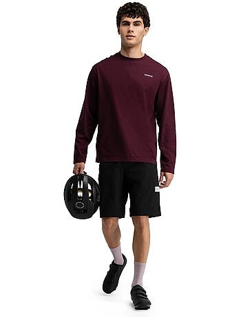 Maglietta gravel in cotone a maniche lunghe uomo ciclismo uomo rutted burgundy