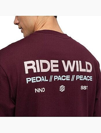 Maglietta gravel in cotone a maniche lunghe uomo ciclismo uomo rutted burgundy