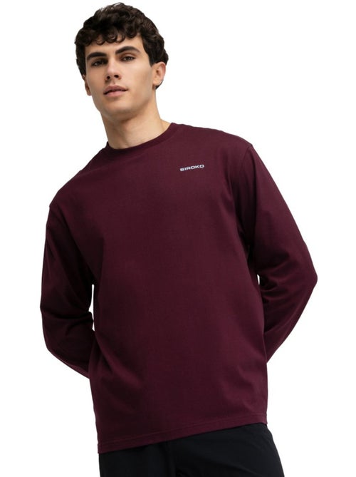 Maglietta gravel in cotone a maniche lunghe uomo ciclismo uomo rutted burgundy - Kiabi