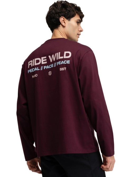 Maglietta gravel in cotone a maniche lunghe uomo ciclismo uomo rutted burgundy - Kiabi