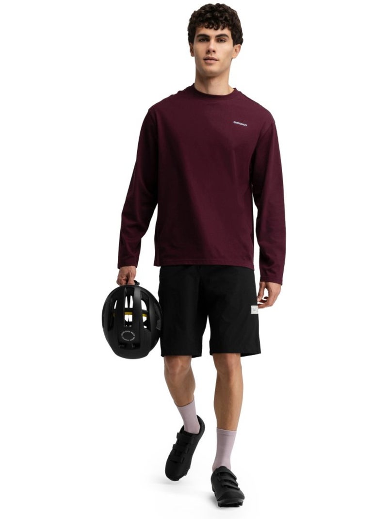 Maglietta gravel in cotone a maniche lunghe uomo ciclismo uomo rutted burgundy Rosso - Kiabi