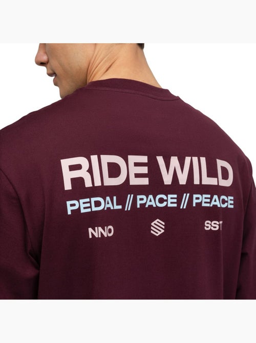 Maglietta gravel in cotone a maniche lunghe uomo ciclismo uomo rutted burgundy - Kiabi
