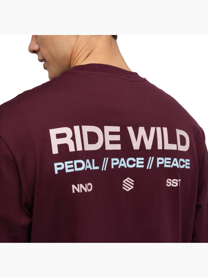 Maglietta gravel in cotone a maniche lunghe uomo ciclismo uomo rutted burgundy Rosso - Kiabi
