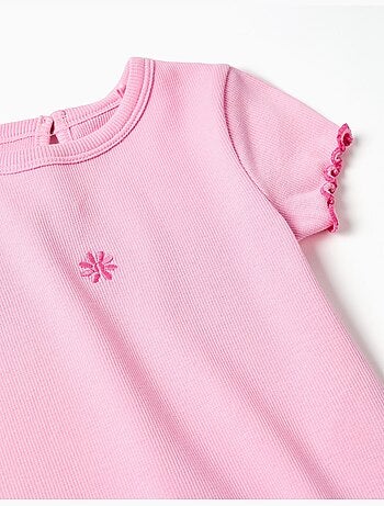 T-shirt a costine con estremità ondulate