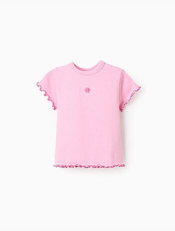 T-shirt a costine con estremità ondulate