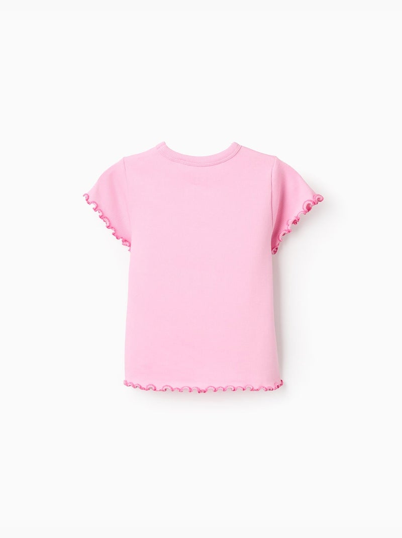 Maglietta in cotone a costine con estremità ondulate Rosa - Kiabi