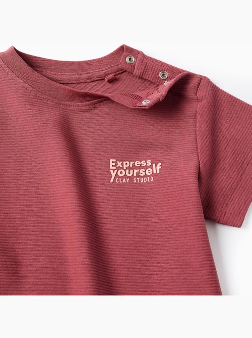 Maglietta in cotone a costine con stampa express yourself - Kiabi