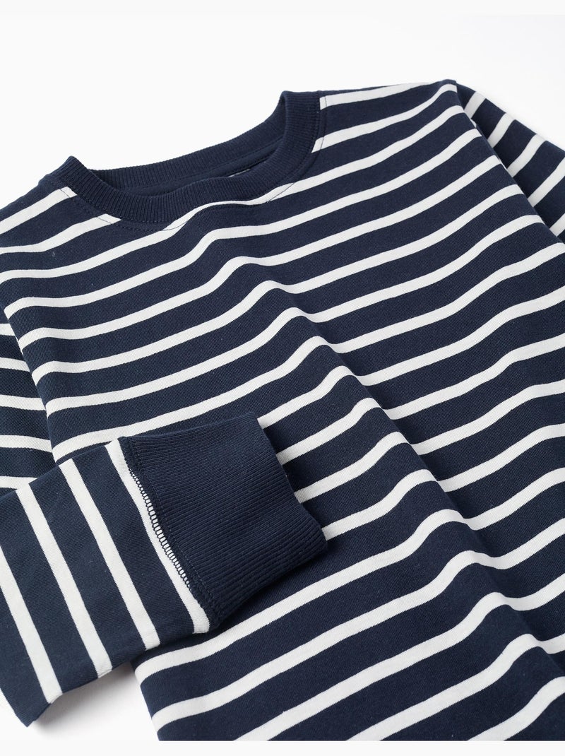 Maglietta in cotone a manica lunga con righe Blu scuro - Kiabi