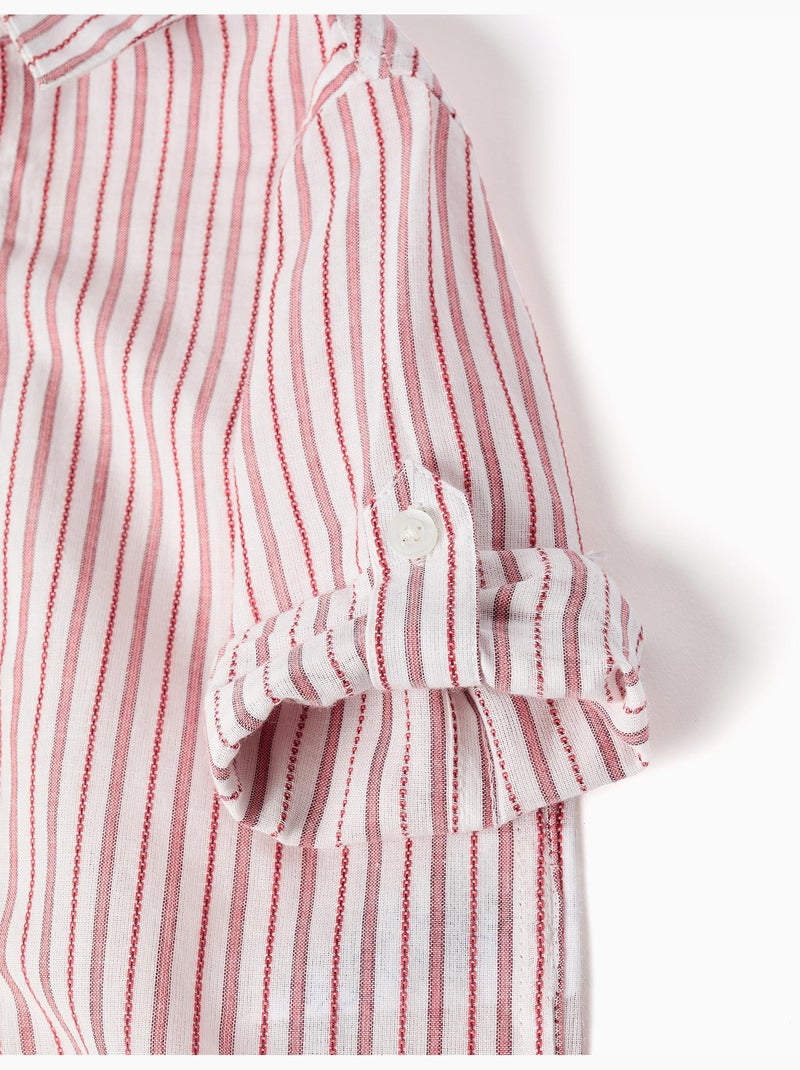 Maglietta in cotone a manica lunga con righe Rosso scuro - Kiabi