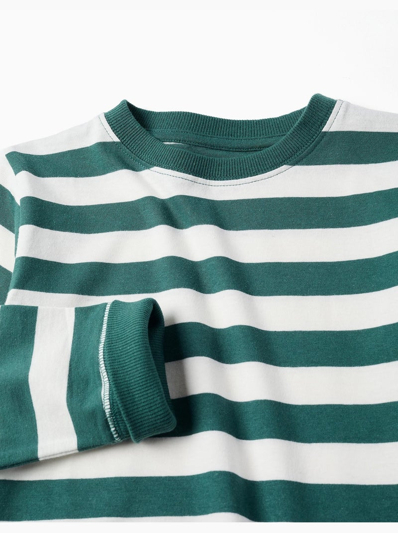 Maglietta in cotone a manica lunga con righe Verde scuro - Kiabi