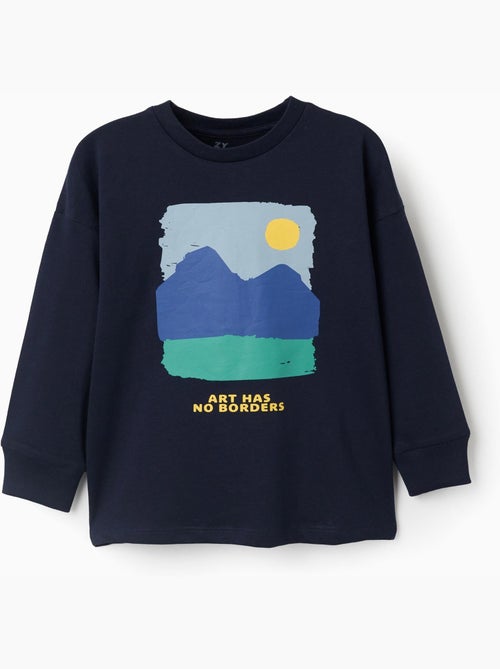 Maglietta in cotone a manica lunga con stampa art - Kiabi