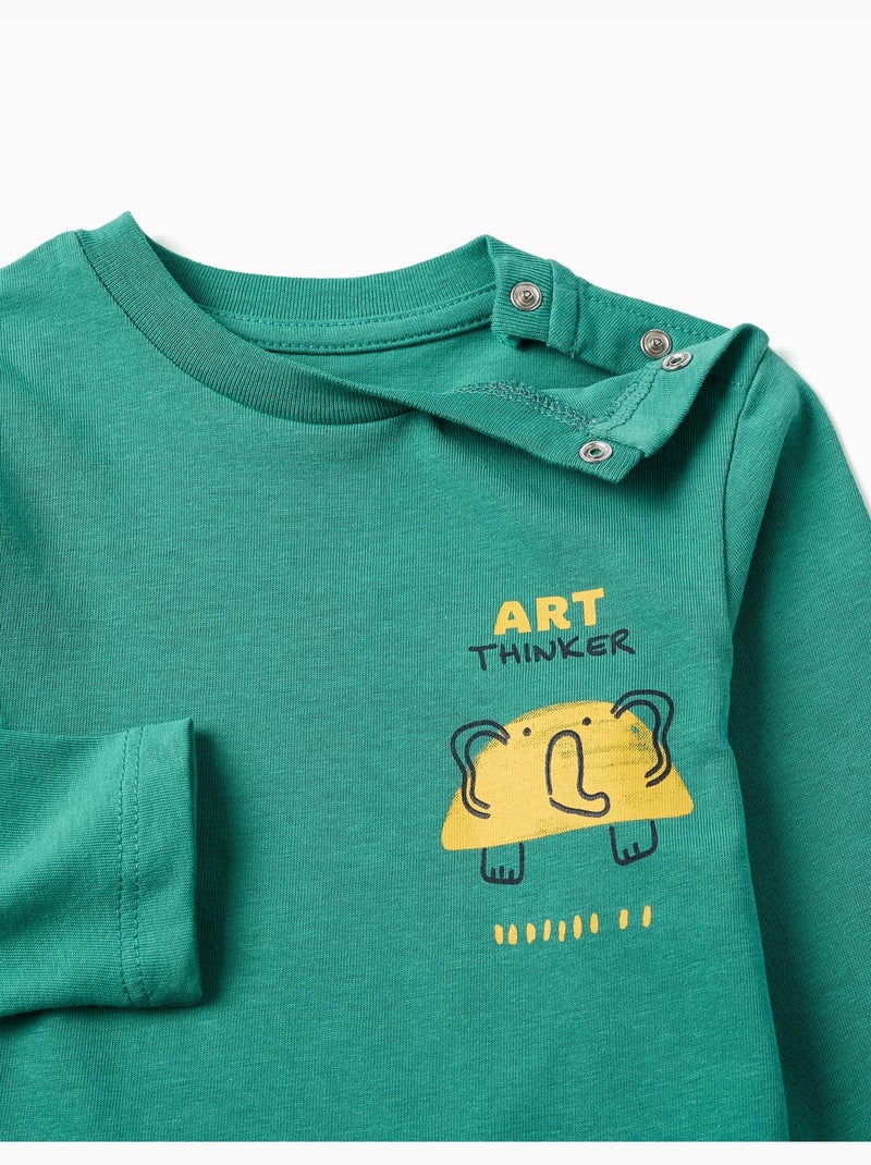 Maglietta in cotone a manica lunga con stampa art thinker Verde - Kiabi