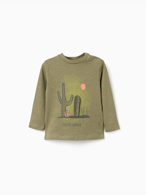 Maglietta in cotone a manica lunga con stampa cactus garden - Kiabi