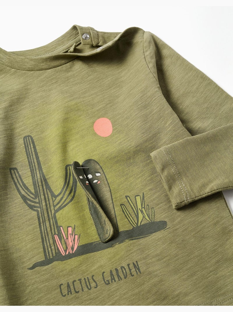Maglietta in cotone a manica lunga con stampa cactus garden Verde scuro - Kiabi
