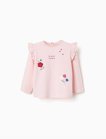 Maglietta in cotone a manica lunga con stampa di fiori