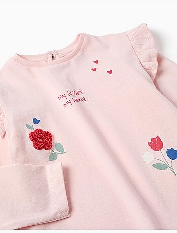 Maglietta in cotone a manica lunga con stampa di fiori