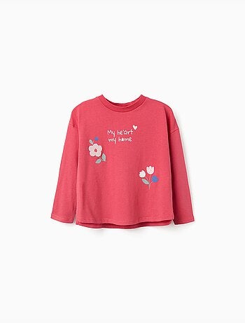 Maglietta in cotone a manica lunga con stampa di fiori