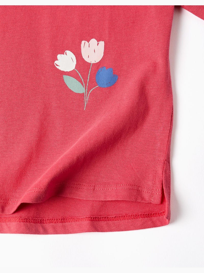 Maglietta in cotone a manica lunga con stampa di fiori Rosso - Kiabi