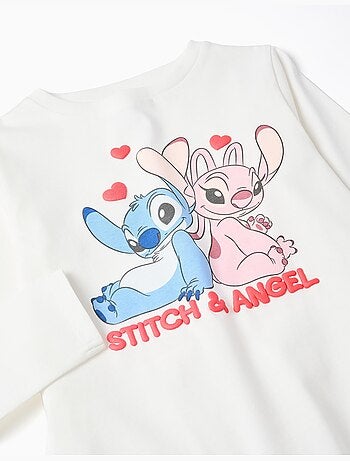 Maglietta in cotone a manica lunga con stampa di stitch e angel