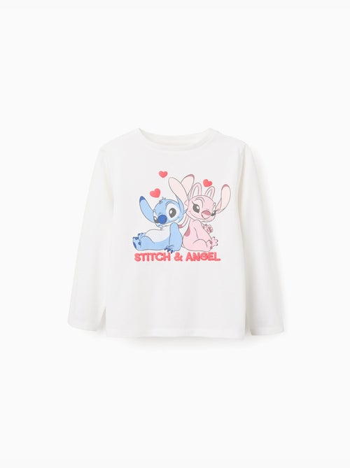 Maglietta in cotone a manica lunga con stampa di stitch e angel - Kiabi