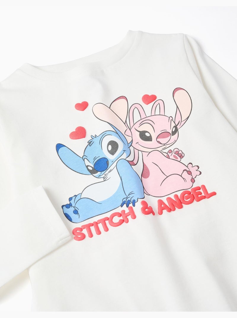 Maglietta in cotone a manica lunga con stampa di stitch e angel Bianco - Kiabi